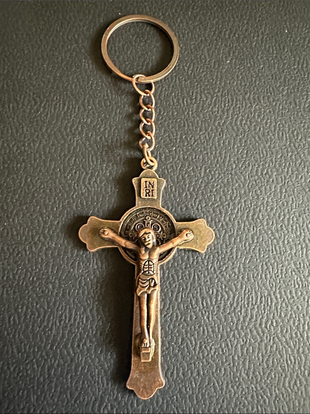 Bronze Crucifix Keychain - Classic Religious Key Ring